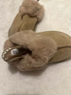 Nicole Miller NY Tan Faux Fur Slingback Clog Slippers Kids 10